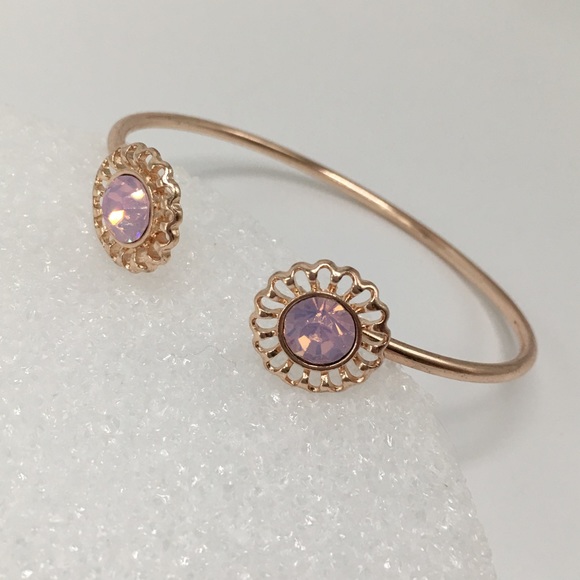 Eve St. Claire Jewelry - Pink crystal boho rose gold open cuff bracelet